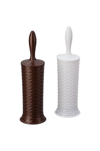 Beyaz Plastik Hasır Desenli Tuvalet Fırçası 000 Açık Krem