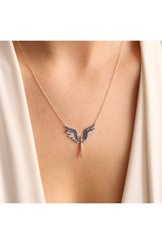 14 Ayar Altın Angel Kolye Blue Topaz