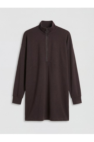 Lcw Modest Kahverengi Dik Yaka Soft Touch Kadın Sweatshirt Tunik