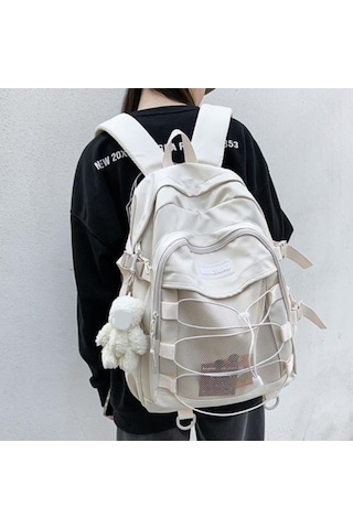 Novahub Bej Kore Tarzı Lise Sırt Çantası - Genç Kızlar İçin Moda Ve Konfor Bej
