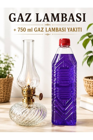 Cam Gaz Lambası 750 Ml Gaz Lambası Yakıtı Hediyeli Nostaljik Aydınlatma Şeffaf