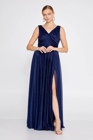 Doridorca Kadın Büyük Beden Sim Detaylı Kolsuz Maxi Abiye Elbise 6111 Lacivert Lacivert