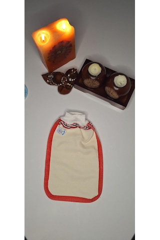 Eker Kese Tekstil Ürünleri Eker-kırmızı Biyeli Hızlıgiy Kese-banyo Ve Duş Kesesi-lastikli Kese-doğal Özel Dokuma-standart Kese
