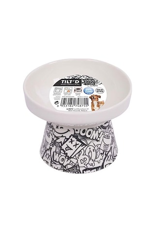 M-pets Urban Style Seramik Kedi Mama Ve Su Kabı Siyah Beyaz 250 Ml 12x12,5x9,5 Cm 244-51021.03