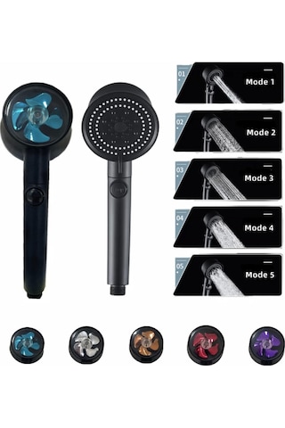 Turbo Fan 5 Fonksiyonlu Siyah Duş Başlığı El Duşu Handshower Diğer