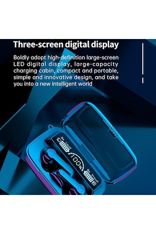 M19 Bluetooth 5.1 Tws Dijital Ekran Kablosuz Bluetooth Kulaklık, Şarj Kutusu, Destek Dokunmatik Ve Siri Ve Ekran Siyah