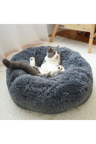 Moveevo Kediler Ve Küçük Köpekler İçin Yumuşak Peluş Yuvarlak Evcil Hayvan Yatağı