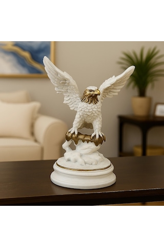 Beyaz Ve Gold Detaylı Kartal Biblo 24x18