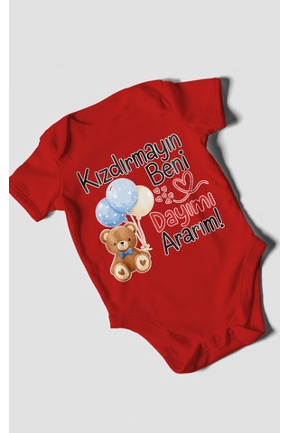 Morivokids Kızdırmayın Beni, Dayımı Ararım Kısa Kollu Bebek Body %100 Pamuk Kırmızı