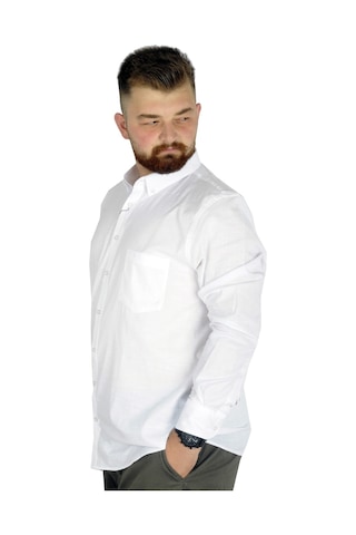 Mode Xl Büyük Beden Erkek Keten Cepli Gömlek 20386 Beyaz 001