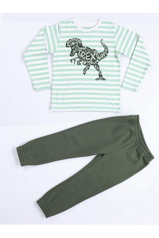 Casabony Yeşil Yazılı Dino Jogger +T-Shirt Takım-Koyu Yeşil