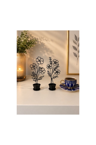 Minimalist Line Art Çiçek Saksı Dekoru 2 Li Set 3d Baskı