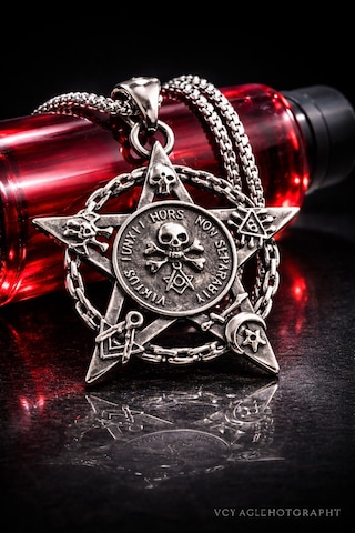 Paslanmaz Çelik Okült Sembollü Erkek Gotik Kurukafa Pentagram Kolye Çelik