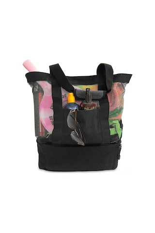 Shineyee Siyah Dışarıda Piknik Çantası: Isı Yalıtımı Sağlar, Karpuzluk Tutar, Ağaç Kumaşı Plaj Çantası, Çok Amaçlı Buz Çantası Siyah