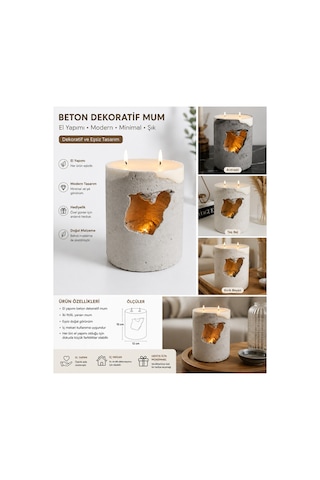 El Yapımı Beton Dekoratif Mum 2 Fitilli Oyuk Tasarım Modern Dekorasyon Mumu Gri