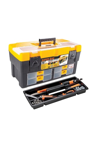 Takım Çantası Alet Kutusu Kapaklı Mini Bölmeli Organizer Dayanıklı Plastik Malzeme 14'' 20 İn-b