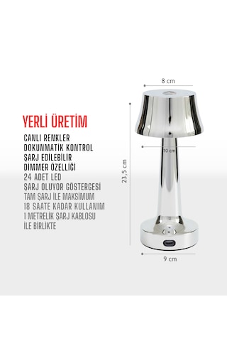 Zenlight Metal Dokunmatik Şarjlı Masa Lambası Gümüş