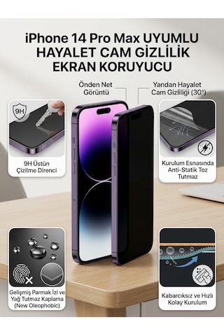 Iphone 14 Pro Max Uyumlu Ekran Koruyucu Hayalet Cam