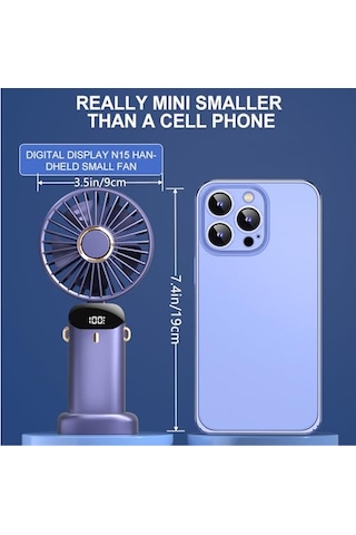 Taşınabilir El Vantilatörü, Mini Katlanabilir Masa Üstü Vantilatör, 5 Hızlı Usb Şarj Edilebilir Vantilatörler, Led Ekranlı Ev Ofis Seyahat İçin Pil İle Çalışan Mini El Vantilatörü Beyaz