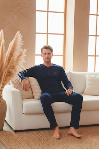 Kompedan Erkek Uzun Kollu 4 Mevsim Penye Süprem Önü Patlı Pijama Takımı Lacivert 802 Lacivert