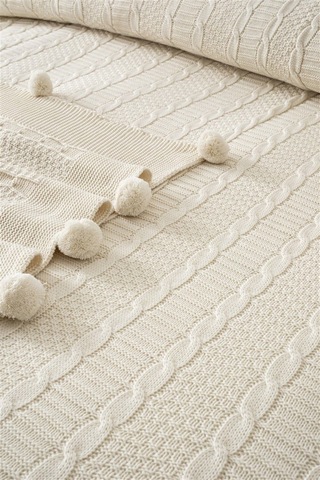 Çift Kişilik Triko Örme Battaniye Takımı-tivoli Rosetta Krem