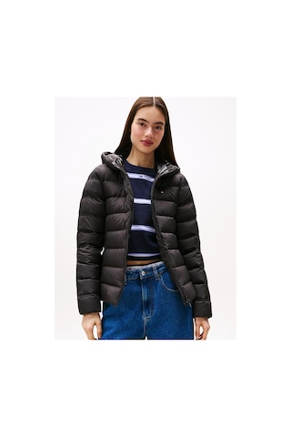 Tommy Hilfiger Kadın Marka Bayrak Logolu Sabit Kapüşonlu Kapitone Dolgulu Siyah Mont Dw0dw21617 Bds-10194 Siyah