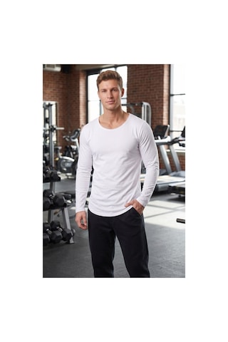 Deepsea Erkek Beyaz %95 Pamuk Slim Fit Kesik Açık Yaka Likralı Penye Sweatshirt Oval Kesim 2602299