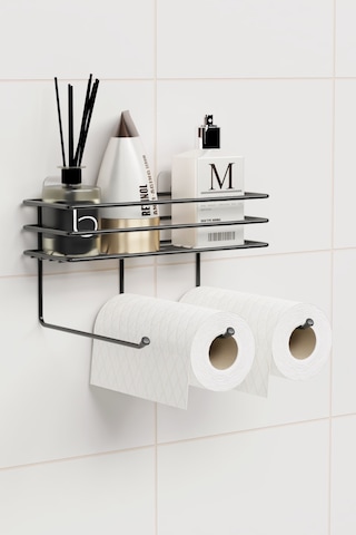 Yapışkanlı Raflı Havlu Kurutmalık Mutfak Banyo Rafı Askısı Raf Duvar Düzenleyici Organizer Havluluk Siyah