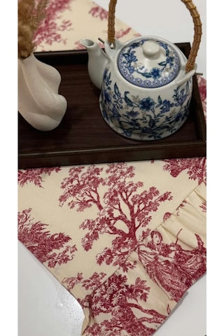 Fırfırlı Ucu Duck Keten Vintage Ingiliz &fransız Köylüler Runner 40x110cm Krem