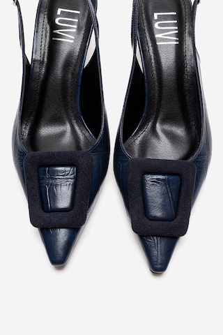 Luvishoes Dublın Lacivert Baskı Tokalı Kadın Topuklu Ayakkabı