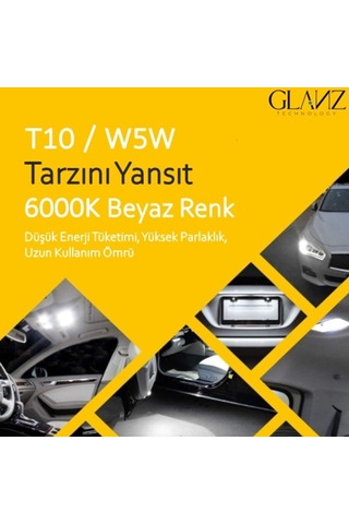 Glanz T10 W5w 6000k Dipsiz Beyaz Park Plaka Ampul Lambası 10 Adet