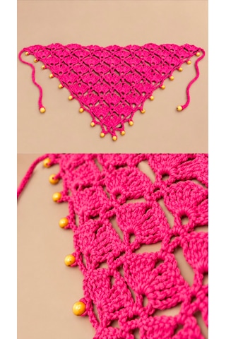 Algebutik Pembe Boncuk Detaylı Tığ İşi Üçgen Bandana