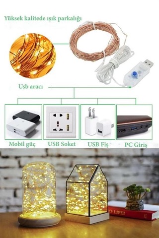 Yılbaşı Ve Özel Konsept Dekorasyon 5 Mt Usb Bağlantılı Led Işık Sarı