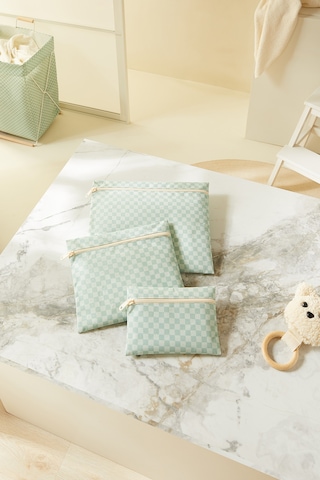 Ocean Home Textile 3'lü Su Geçirmez Pvc Astarlı Mint Dama Desen Islak Kuru Çantası 20 X 13 / 24 X 20 / 30 X 24 Cm