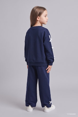 Defacto %100 Pamuk Fiyonk Detaylı Baskılı Basic Sweatshirt Üst Geniş Kesim Alt 2li Takım Kız Bebek I3660a526aunv247 Lacivert-nv247