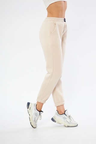 Lesa Wear Yüksel Bel Jogger Şardonlu Eşofman Altı Paçası Lastikli Bej