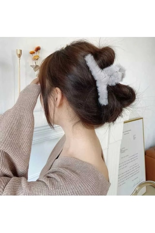 Peluş Yumuşak Tüylü Mandal Toka Gri