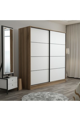 Minarmobilya Minar Kale 2 Kapaklı Sürgülü Dolap 180 Cm - Dore/Beyaz (541417044)
