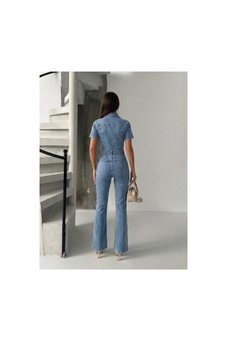 Bluemarlin Kısa Kol Buz Kar İspanyol Paça Likralı Denim Tulum Buz Kar