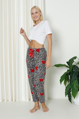 Luxury Soft Welsoft Polar Desenli Kurdeleli Kışlık Pijama Altı Pantolon Leopar Çok Renkli