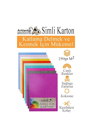 Simli Karton 50x70 Cm 10 Renk 1 Paket 10 Lu Simli Karton Parıltılı Kağıt Anasınıfı Kreş Etkinlik Proje Dekoratif
