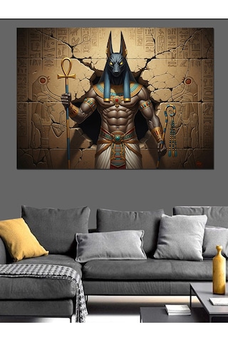 Antik Mısır Tanrısı Anubis Dekoratif Kanvas - Mdf Ahşap Tablo