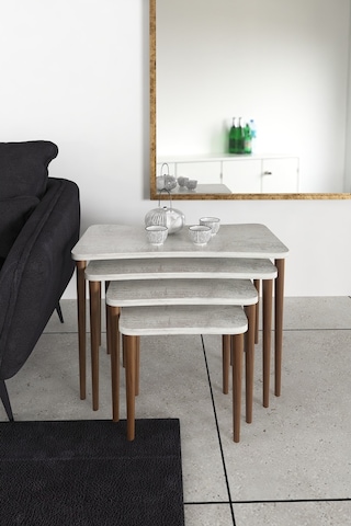 Selena 4Lü Zigon Sehpa Ahşap Ayaklı Salonseti Sehpası Kristal