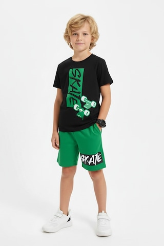 Panios Kids Yuvarlak Yaka Skate Baskı Detaylı Yazlık Erkek Çocuk Alt Üst Takım Yeşil