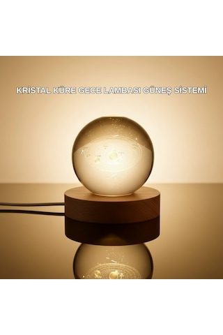 Kristal Gezegen Küre Ahşap Tabanlı Usb Işıklı Gece Lambası Diğer