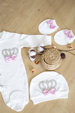 Sitilin Kız Bebek Papyonlu Pembe Taşlı Süslü Tulum Seti 0-3 Ay Stl6372 Pembe