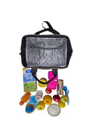 Sıcak, Soğuk Isı Yalıtımlı Termal Termoslu Yemek, Mama, Beslenme, Gıda İçin Askılı Taşıma Çantası Gri