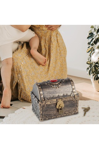 Homyl Çocuklar Depolama Korsan Hazine Kutusu Sandığı Temalı Bronz