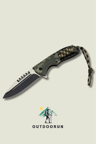 Yeşil Örme İpli Kevlar Kamp Çakı - 21 Cm Koyu Yeşil