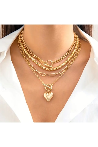 Girift Vintage Clam 4 Adet Gold Kolye Seti Gold